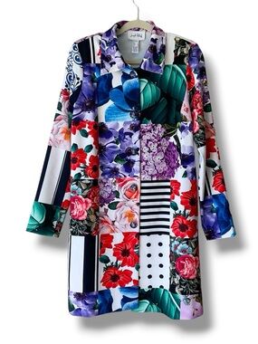 Joseph Ribkoff Multi-Colour Mixed Media Longline Scuba Knit Coat Size 8